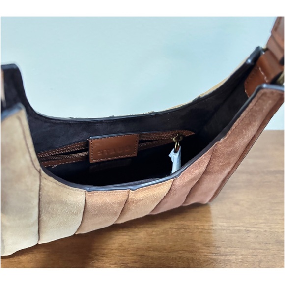 STAUD Two-Tone Suede Panel Shoulder Bag in Tan and Brown - Picture 5 of 10